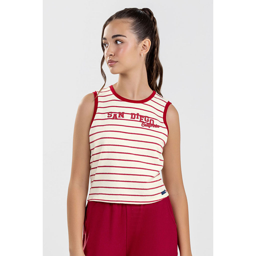 Regata Cropped Juvenil Menina Listrada Beats Vermelho