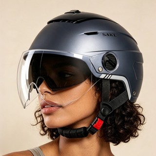 Capacete de segurança para motocicleta, lente dupla, veículo elétrico, meio capacete, leve, respirável, unissex