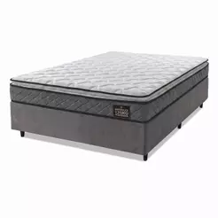 Cama Box Casal Queen Colchão Espuma D33 Pillow Top Millenium 158x198x57cm Suede Cinza/Branco Hellen