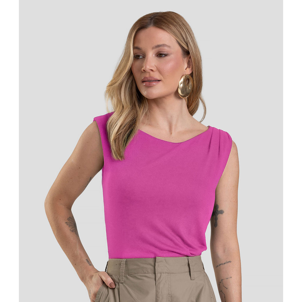 Regata Feminina em Visco Tricot Dianna Rosa