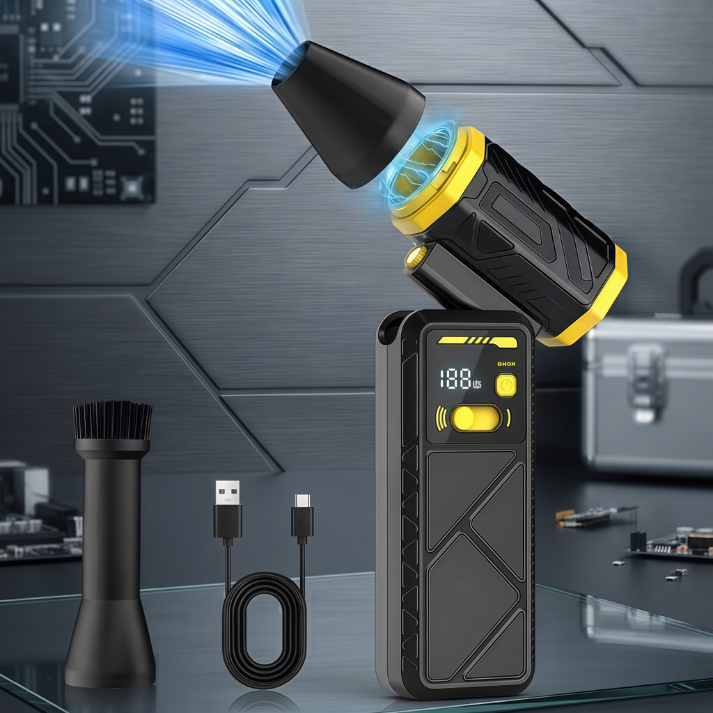 Soprador e Aspirador De Pó Turbo Com Tela LCD Bico Ajustavel Recarregável 130.000 Rpm