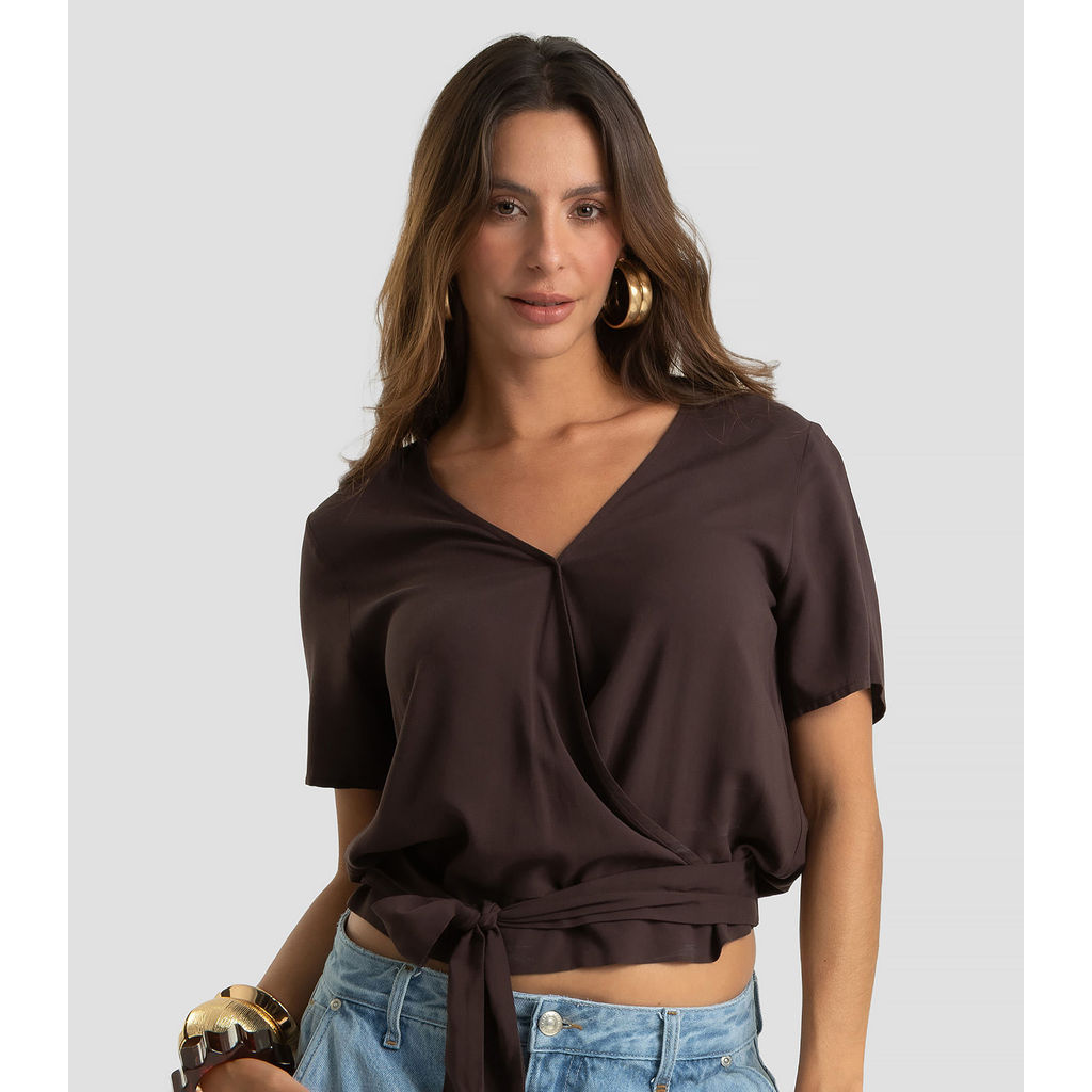 Blusa Feminina Transpassada Em Viscose Dianna Marrom