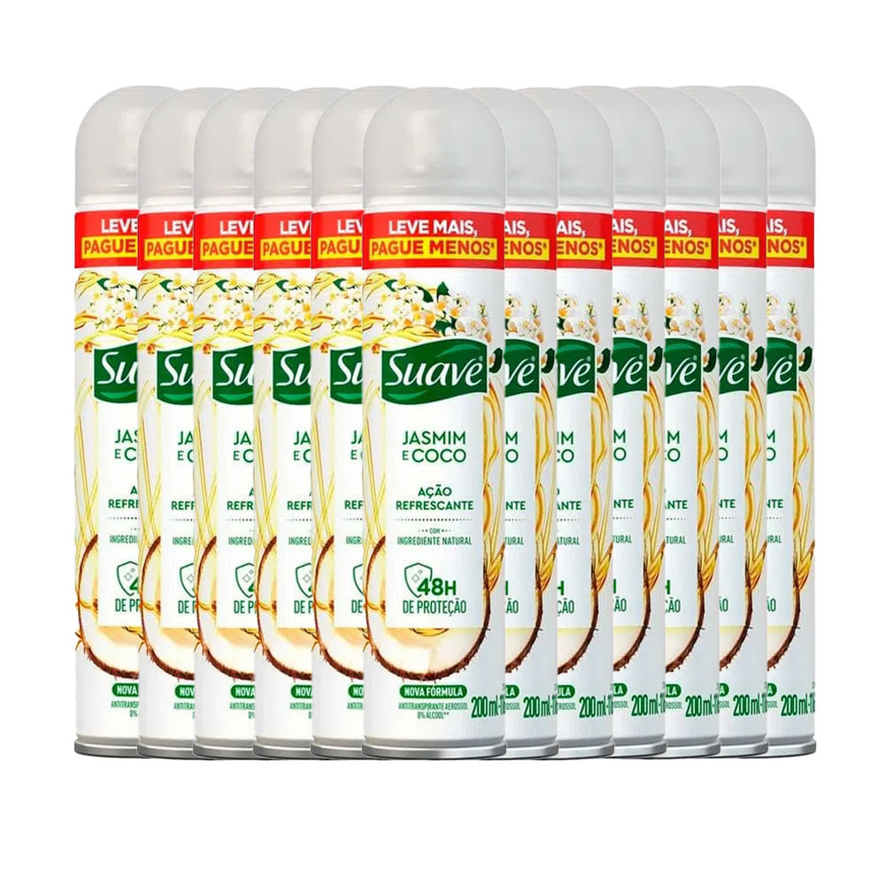 Kit Desodorante Aerosol Suave Jasmim E Coco 200ml - 12 Unidades
