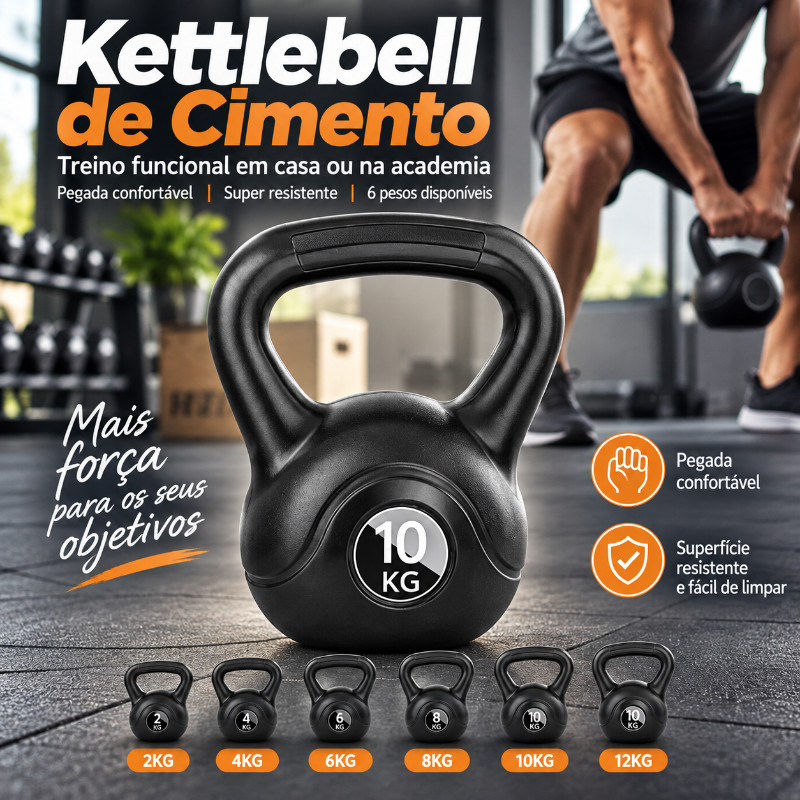 Kettlebell de Cimento 2/4/6/8/10/12kg Peso Academia Treino Funcional Fitness Casa
