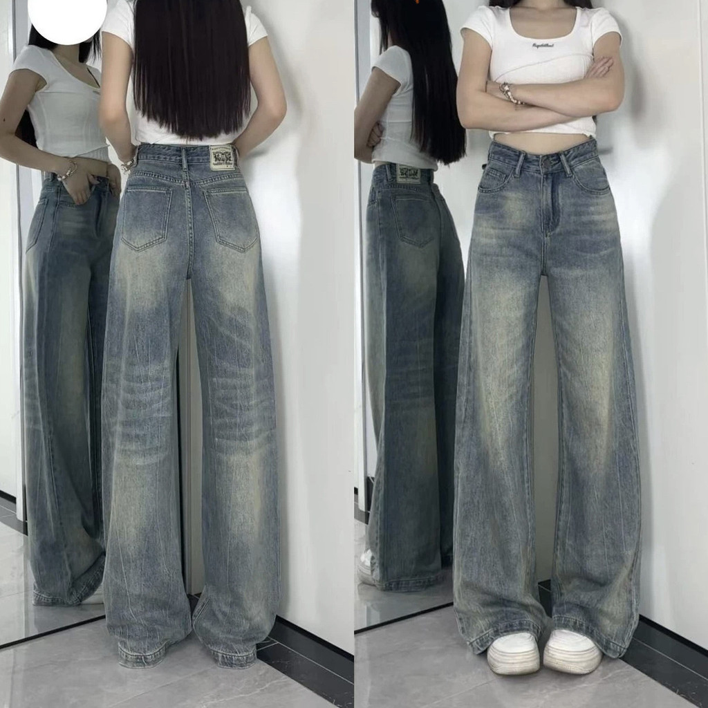 Americano Retro calças de perna larga feminino outono cintura alta solto estilo preguiçoso Drape sentir não Leggings lig