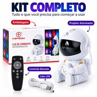 Luminária Astronauta Projetor Galáxia Nebulosa Estrelas Luz Noturna Decorativa para Quarto KA-L50