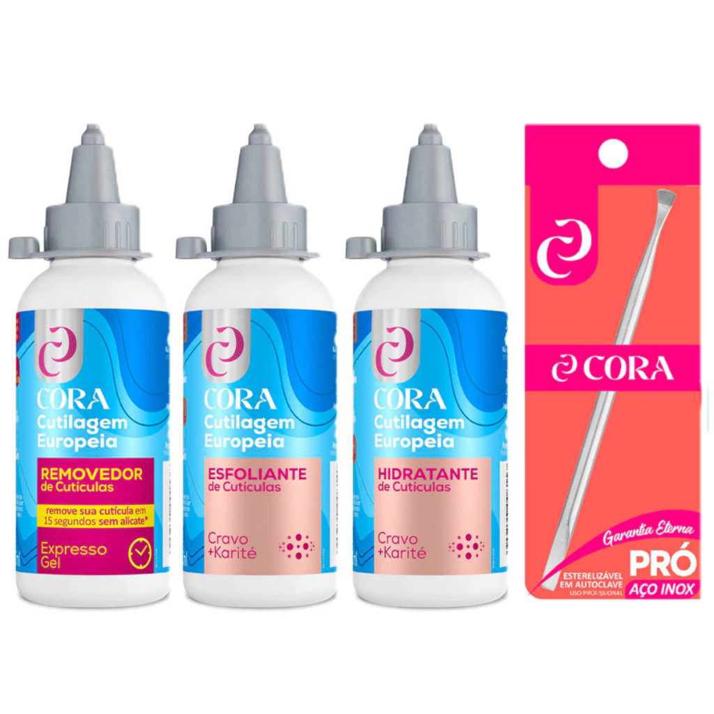 Kit Cutilagem Europeia Cora Removedor Esfoliante e Hidratante de Cutículas Gel Cravo karité Espátula — imagem 2 de 2