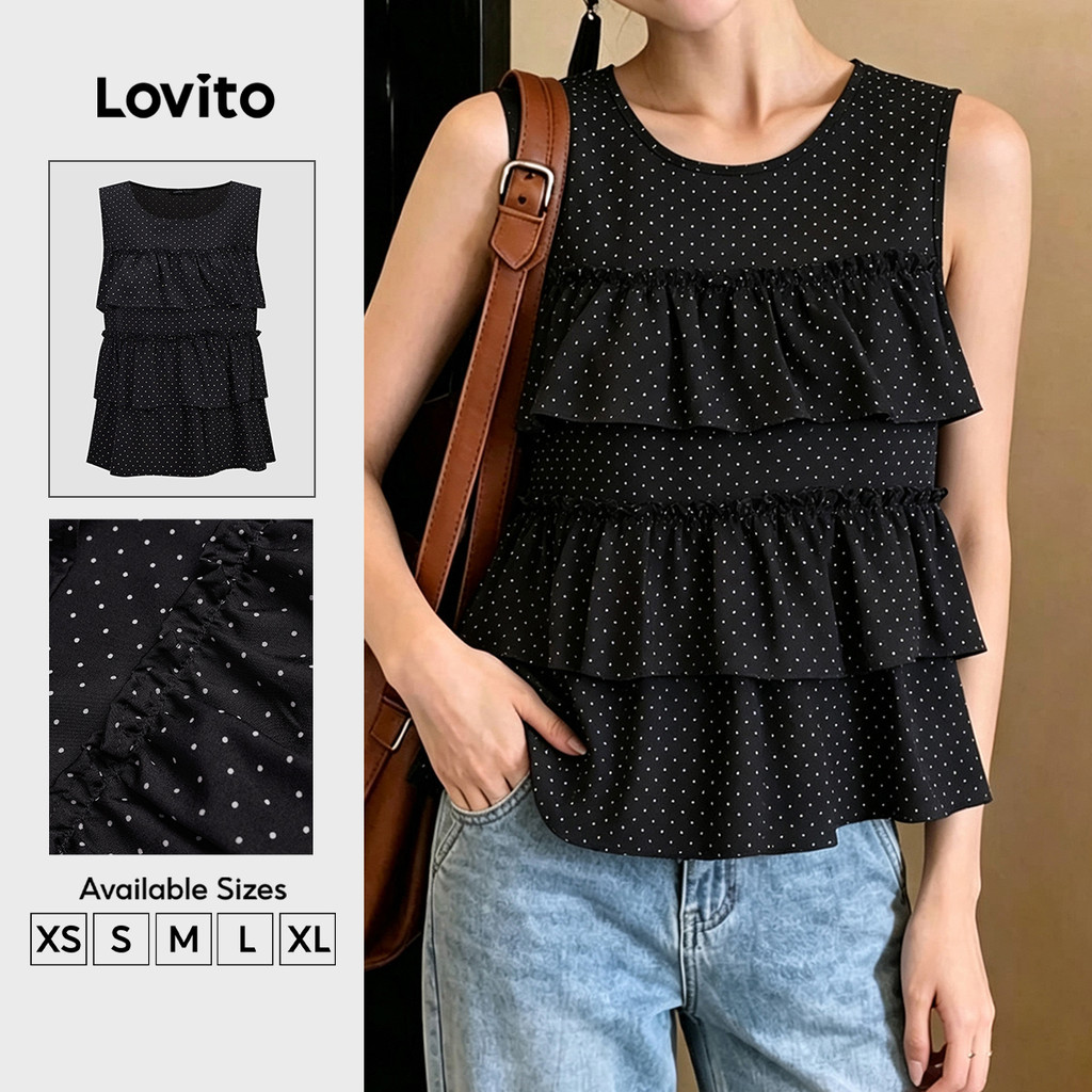 Lovito Top Boho Babado Camadas Rosa Primavera/verão para mulheres TKK8P1D664