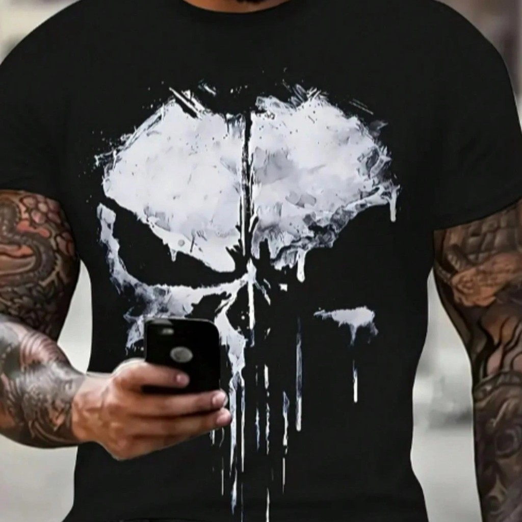 Camiseta Masculina Justiceiro Grunge - Camisa Estampada Streetwear Unissex 100% Algodão Plus Size