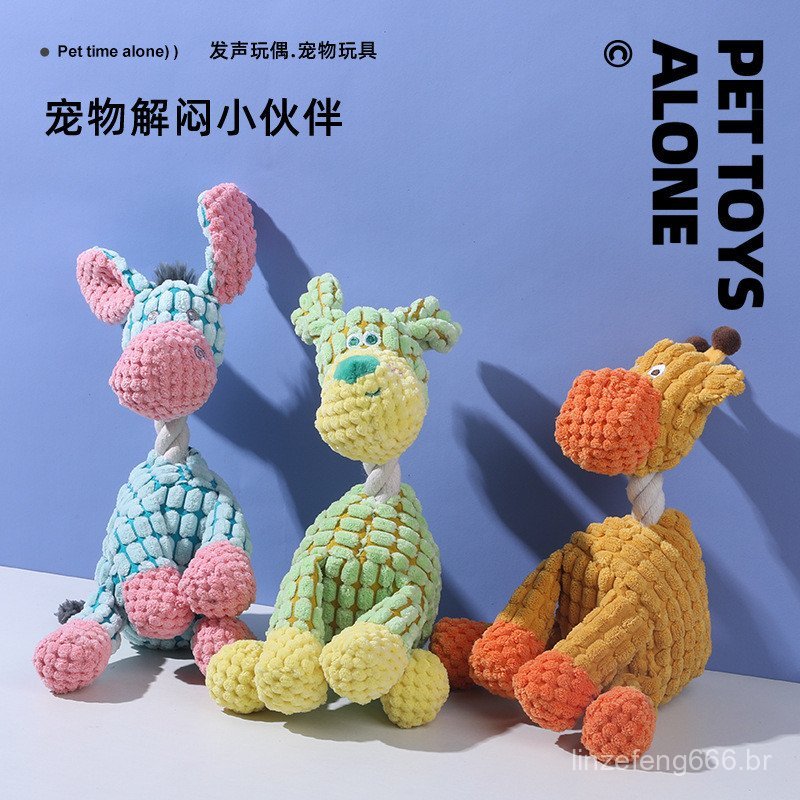 Brinquedo de pelúcia para cães com nó, resistente à mordida, com som, brinquedo para animais de estimação com desenho de