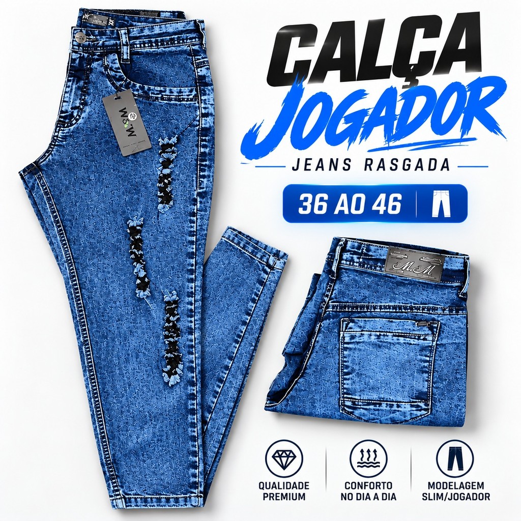 Calça Jeans Masculina Estilo Jogador Rasgada Clara Com Elastano Slim Premium Moda Masculina Marmorizada Envio Imediato