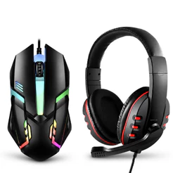 Kit Mouse LED RGB E Fone Headset Para Ps4 XBOX Celular Gamer USB P2 Computador Note Jogos