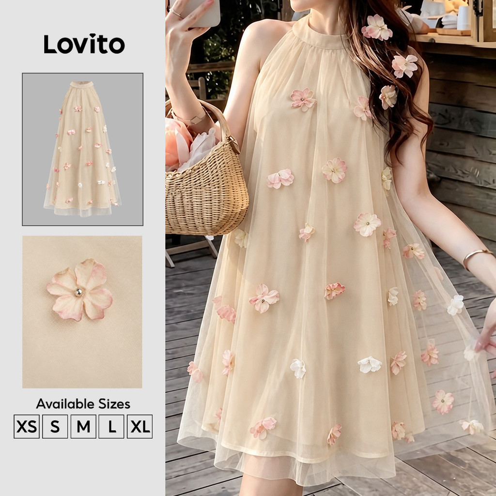 Lovito Vestido Elegante Textura Primavera/verão Vestido Cáqui Claro para mulheres LK4ED1820