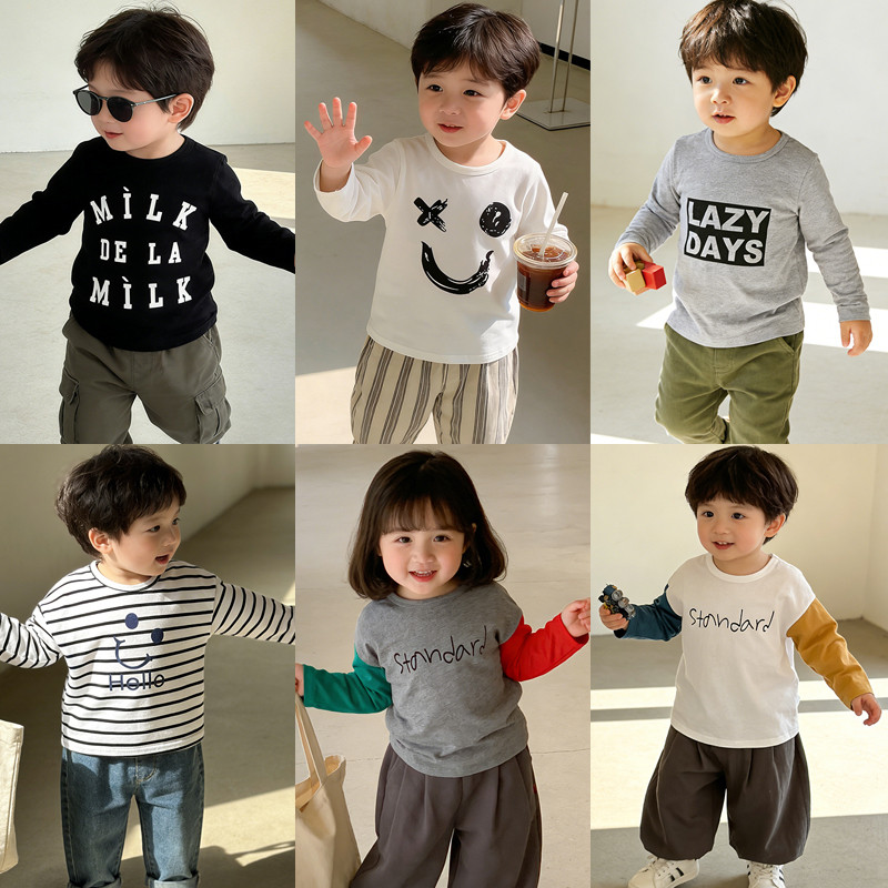 Camiseta infantil de manga comprida primavera meninos meninas novo estilo roupas infantis médio pequeno crianças roupas 