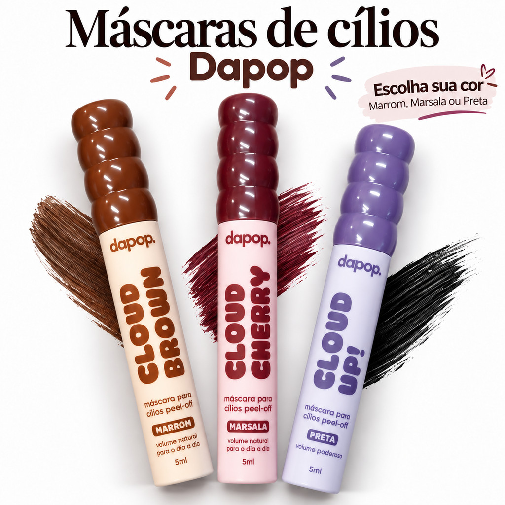 Máscara de Cílios Cloud Peel-Off Volume Natural Preto, Brown, Cherry - Dapop