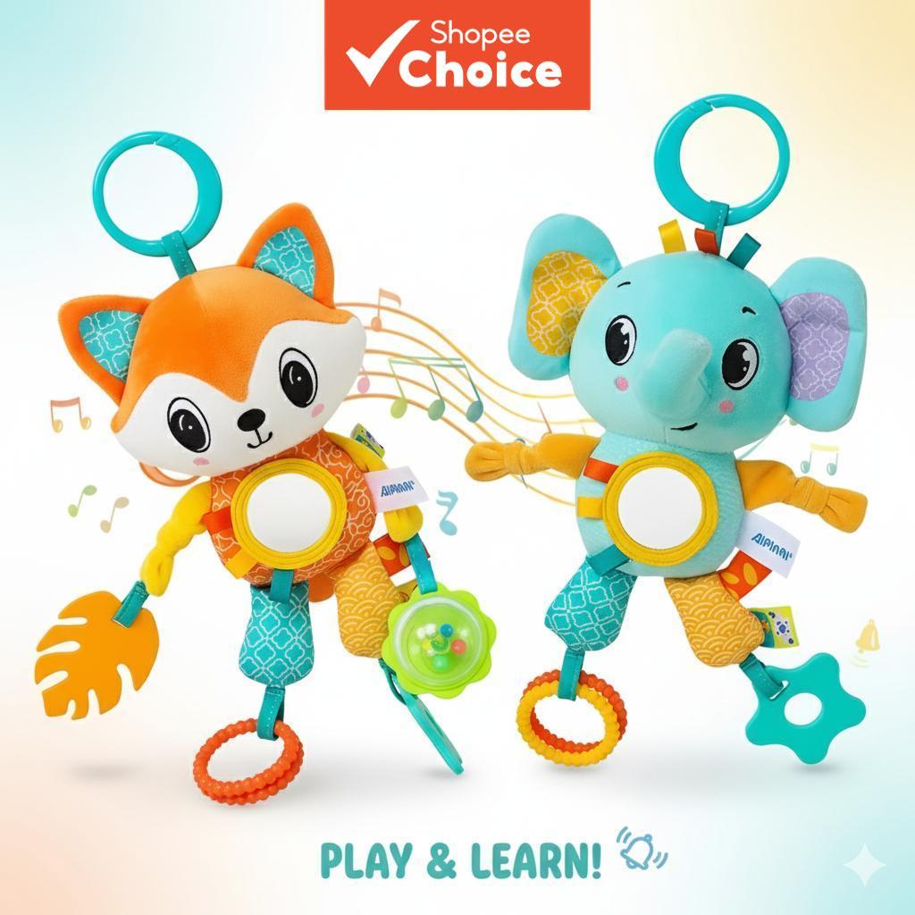 Brinquedo De Pelúcia Com Chocalho , Dentição , Brinquedos Sensoriais Para Bebês Elefante/Fox