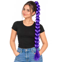 Aplique Trança Roxa 90cm Rabo de Cavalo K-pop Fantasia Cosplay Halloween