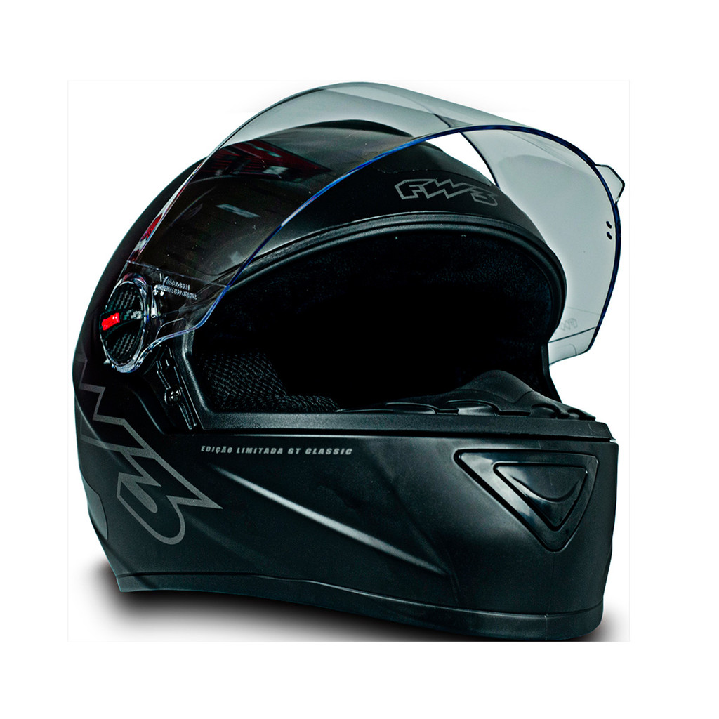 Capacete Moto Fechado GT Classic Preto Fosco com Viseira Cristal Tamanho 56 - FW3