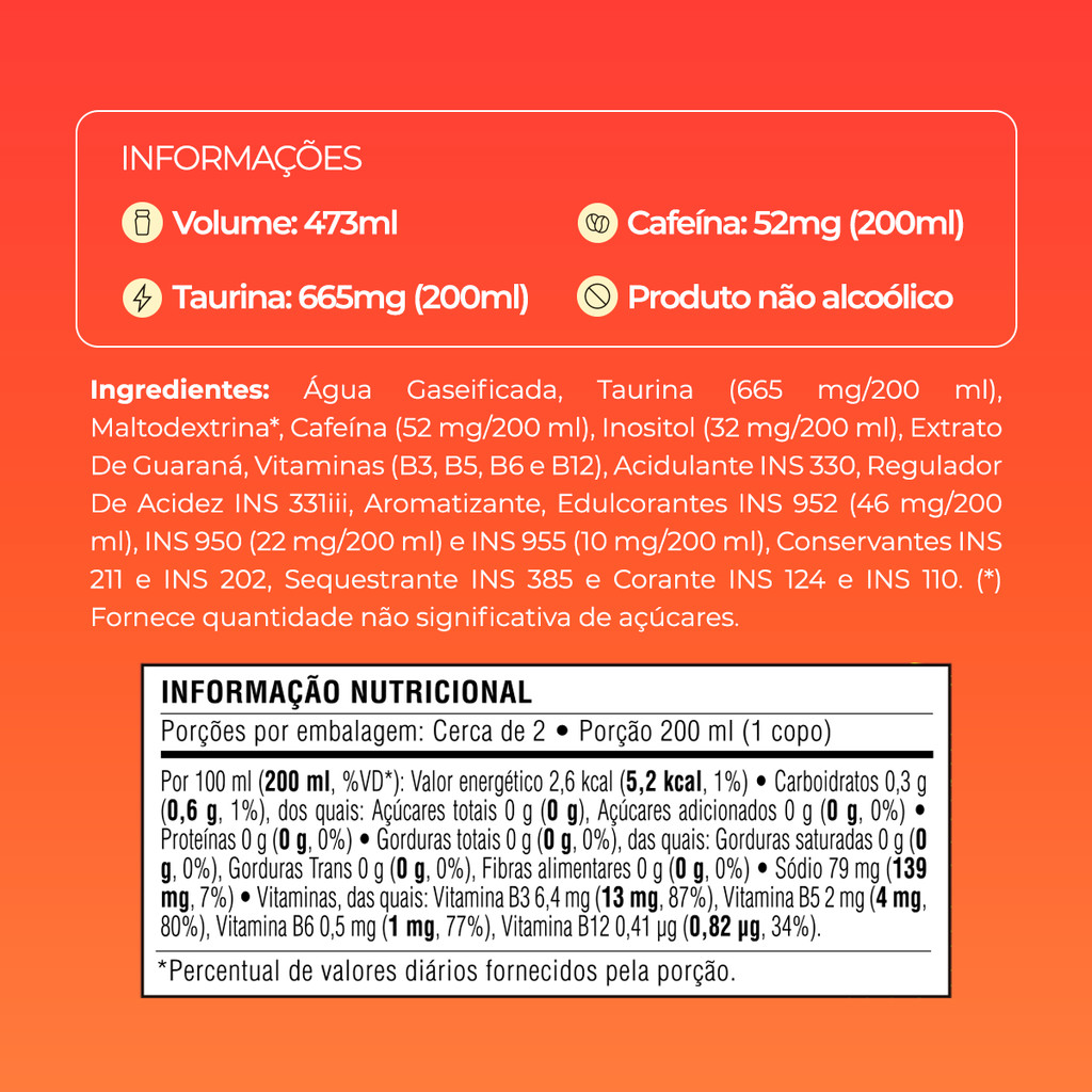 Energético Baly Morango e Pêssego Sem Açúcar 473ml Pack 6 Latas — imagem 2 de 2