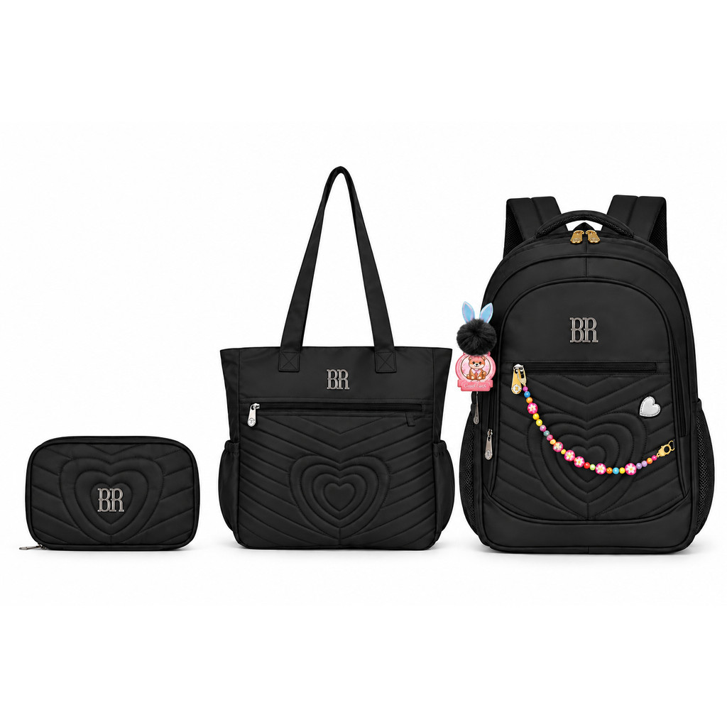 Mochila Escolar Infantil Feminina com Bolsa de Ombro e Estojo Kit Completo Resistente e Confortável