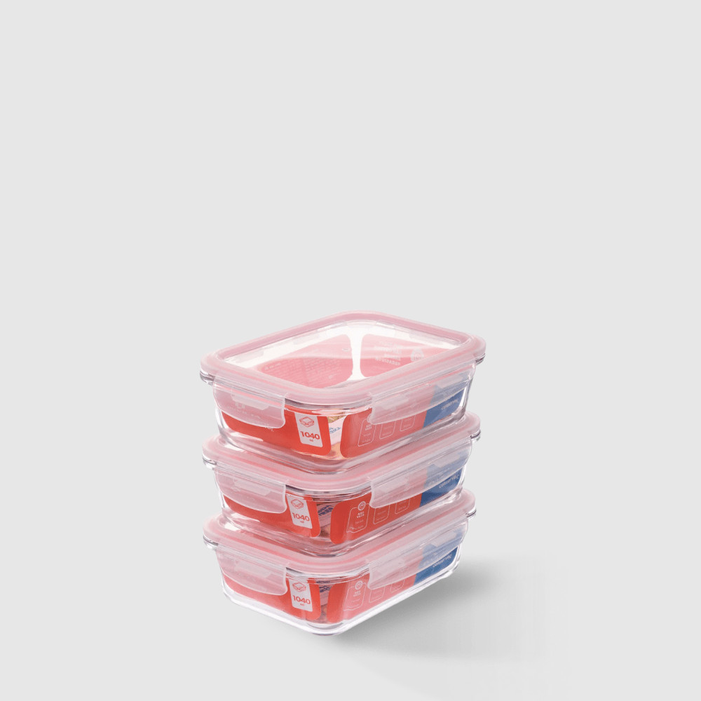 Kit com 3 Potes de Vidro Herméticos Retangulares 1L Invicta
