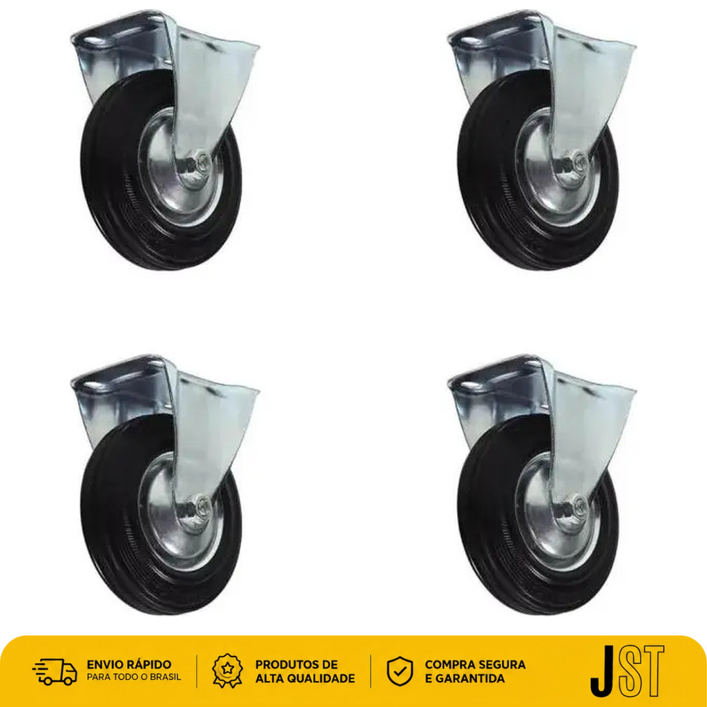 Kit 4 Rodízios Fixos Roda Borracha 75mm 3 Pol para Móveis JST Reforçado