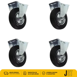 Kit 4 Rodízios Fixos Roda Borracha 75mm 3 Pol para Móveis JST Reforçado