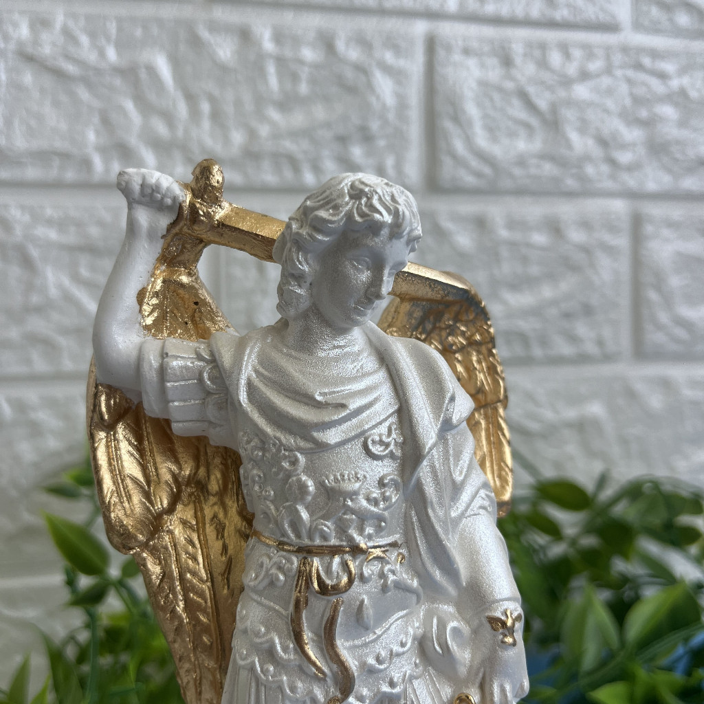 São Miguel do Monte Gargano 20cm Branco Perolado Gesso Premium — imagem 2 de 2