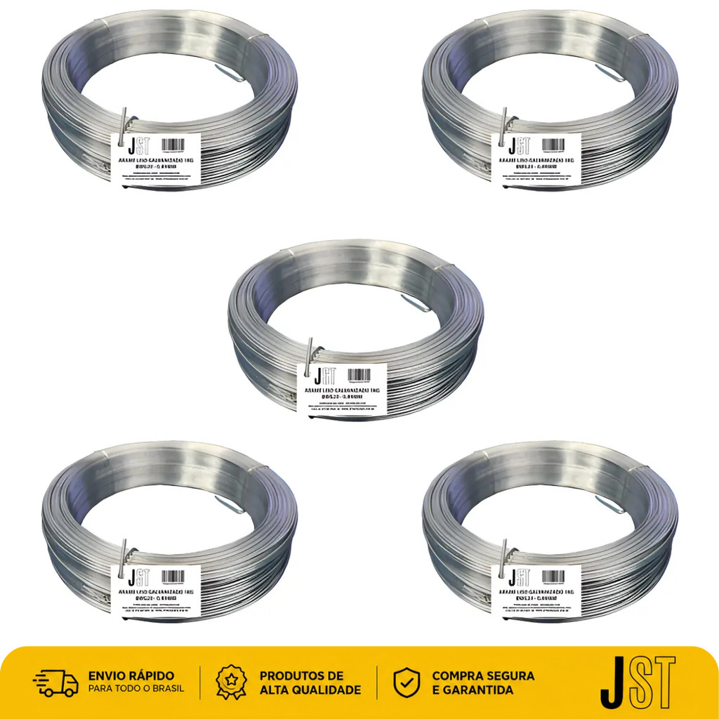 Kit Arame Liso Galvanizado BWG 20 0,89mm 5kg JST 5 Rolos de 1kg Artesanato