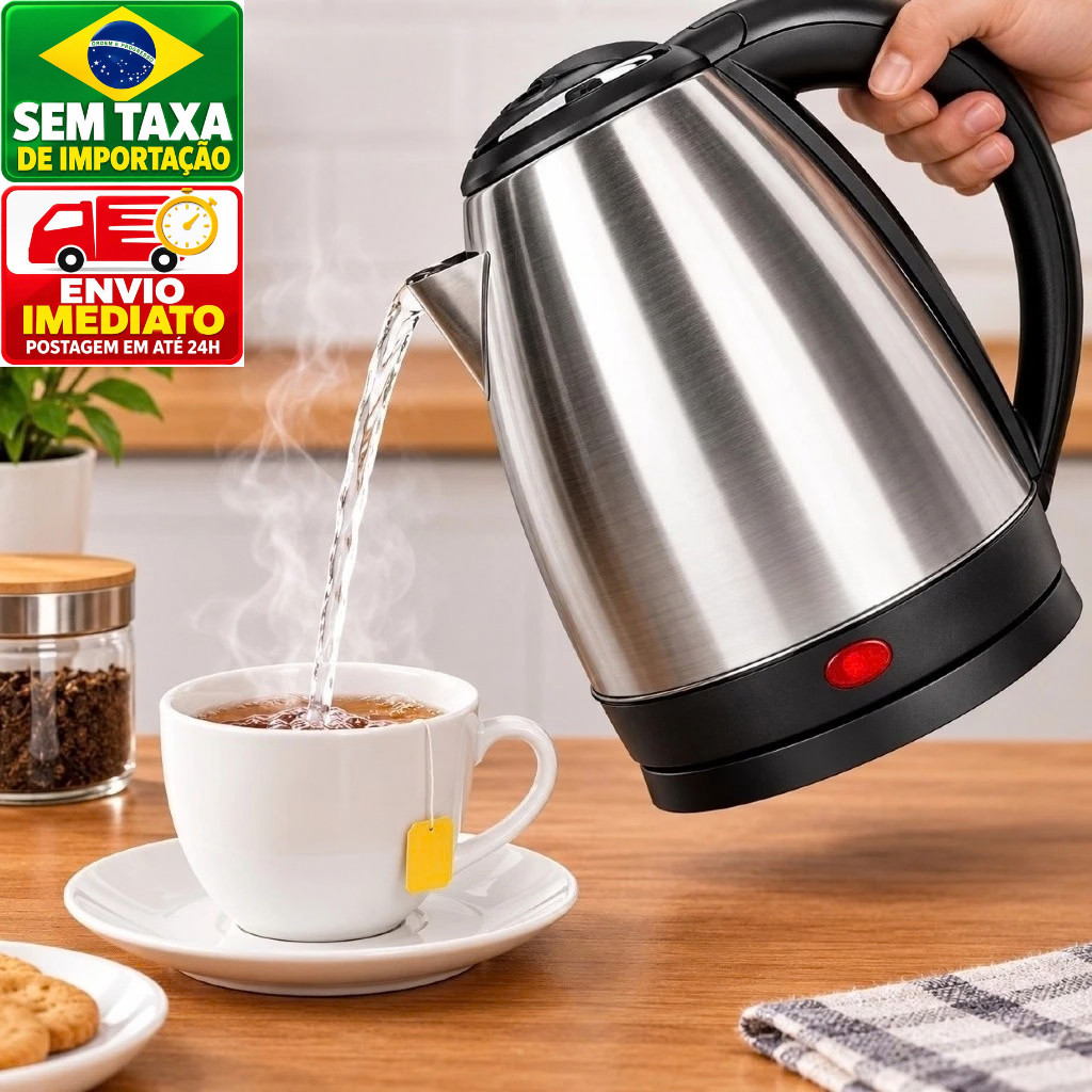 Chaleira Elétrica Inox 1,8 Litros 127V 220V Desligamento Automático Café e Chá Ferve Rápido