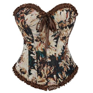 Espartilho Feminino Vintage Renascentista Renda Jacquard Overbust Com Babados