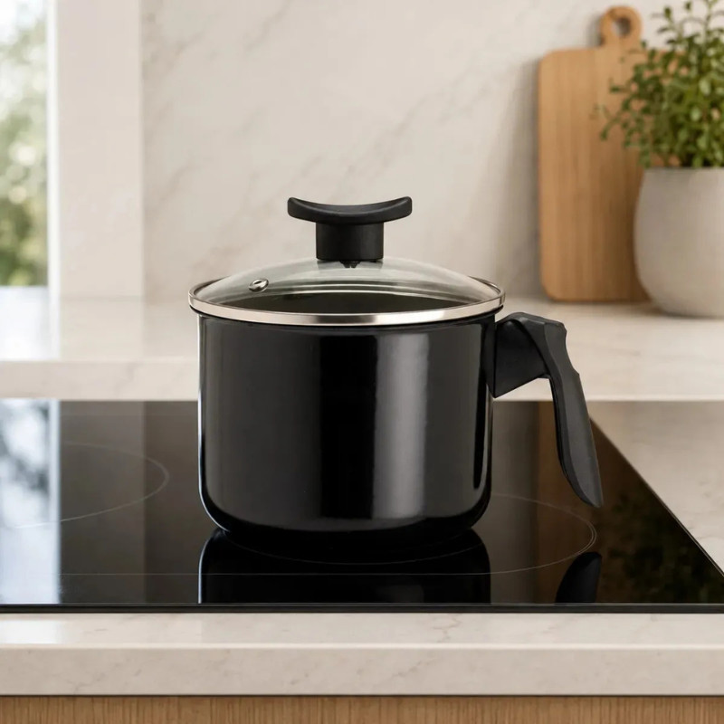 Leiteira Indução Antiaderente 14 cm Tampa Vidro Caneco Fervedor Premium