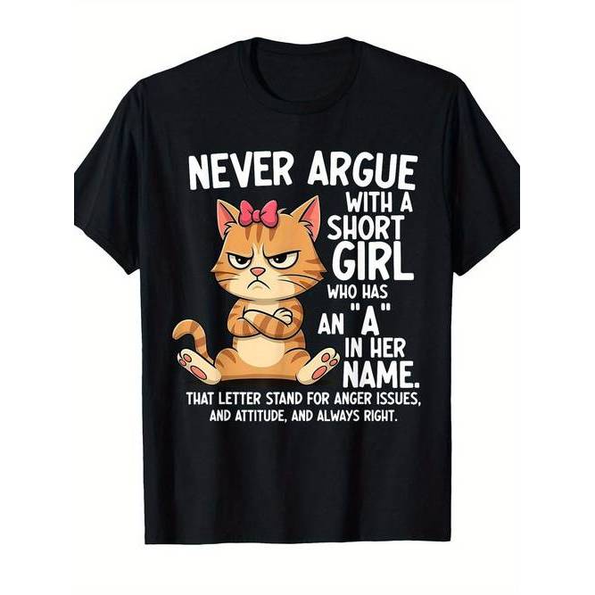 Camiseta Feminina Manga Curta Estampada com Gato Divertida Confortável Linda Estilosa para Moda Casual Verão Tendência