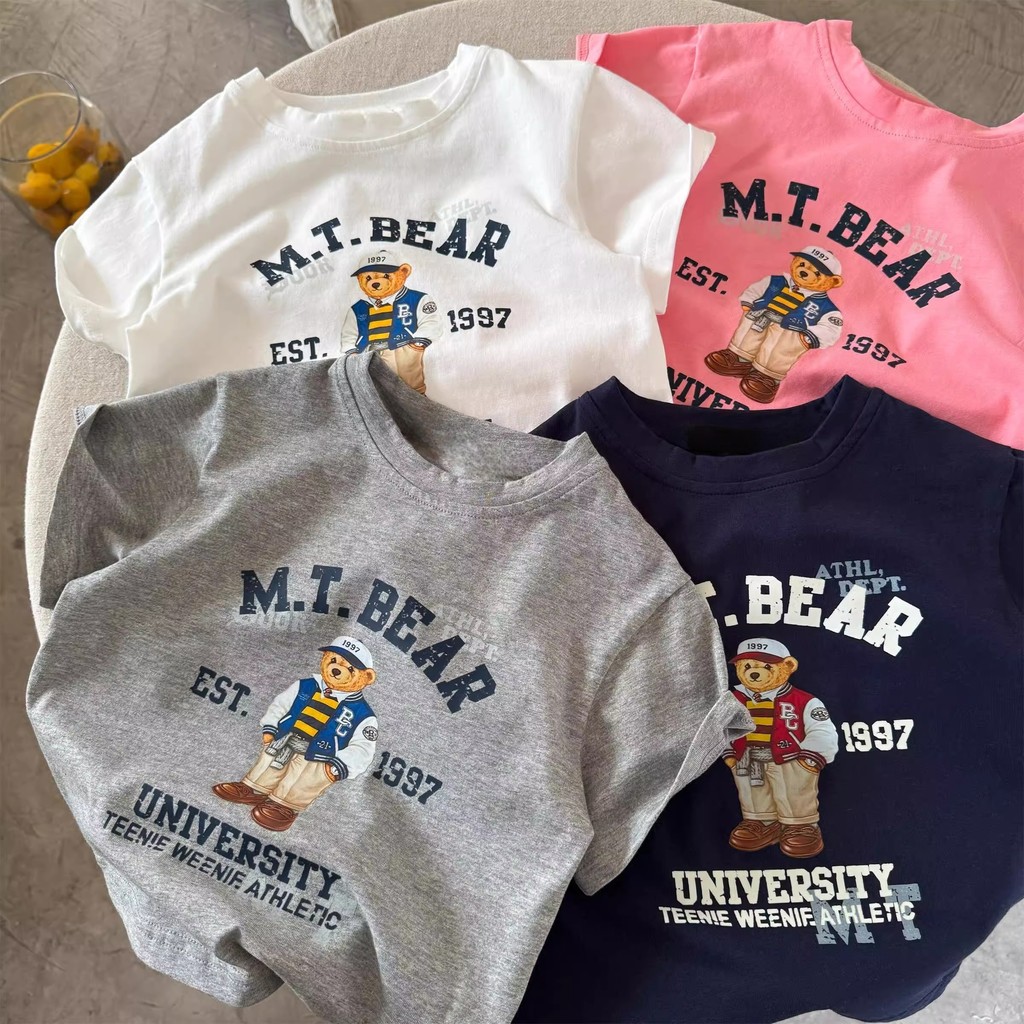 Crianças camiseta de manga curta puro algodão meninos meninas roupas de verão japonês dos desenhos animados urso bebê mé