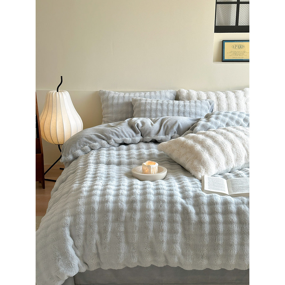 5kg inverno grosso coelho pelúcia conjunto de quatro peças dupla face pelúcia leite velo colcha capa lençol flanela cama