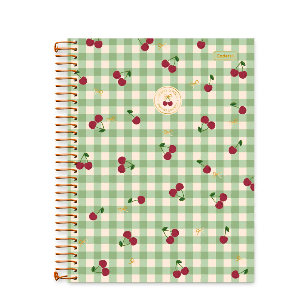 Caderno 10 Matérias Universitário Cherry Lovers 160 Folhas - CADERSIL Capa:Xadrex