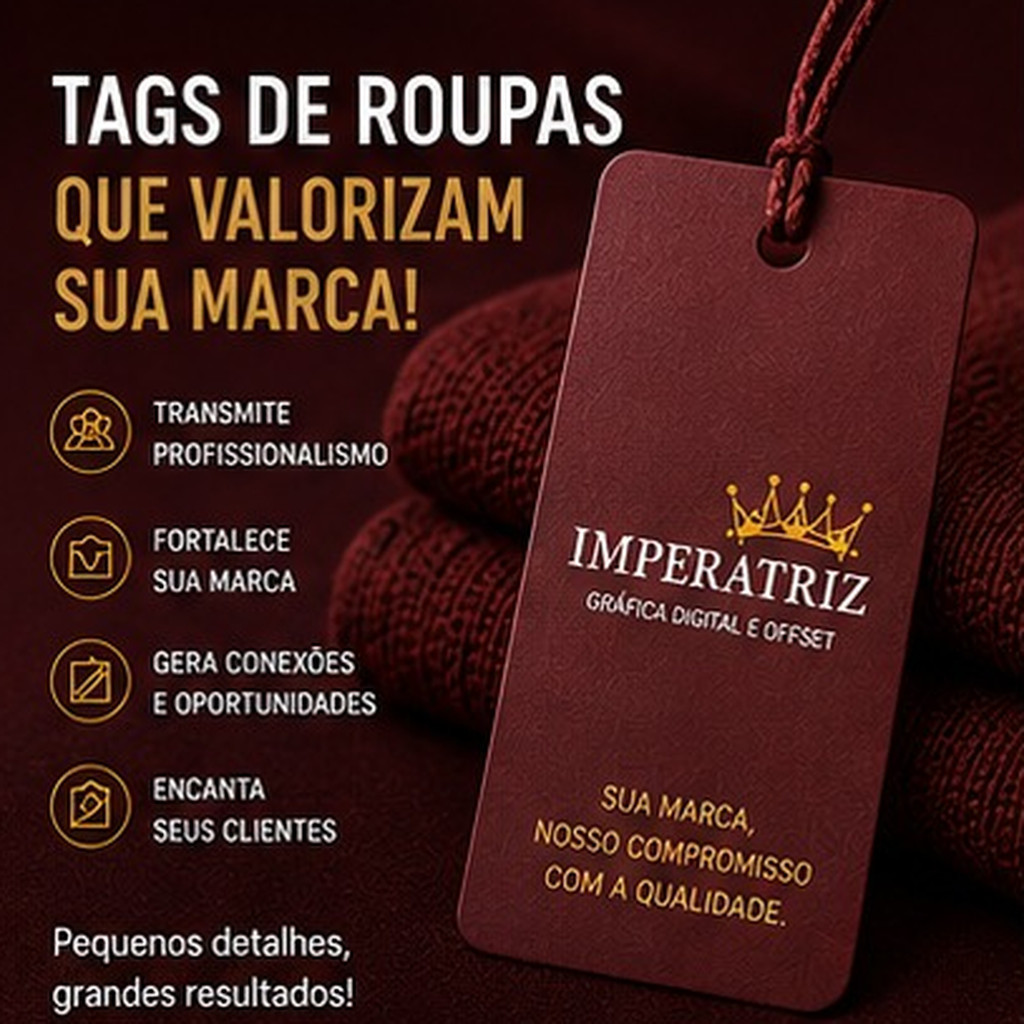 Kit 100 Tags Personalizadas para Roupas Premium 300g com Logo Etiquetas para Marca Loja Boutique