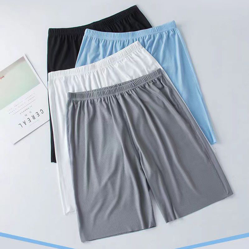 Homens de seda gelo de secagem rápida Shorts de cinco pontos verão fino esportes ar condicionado casa calças de pijama c