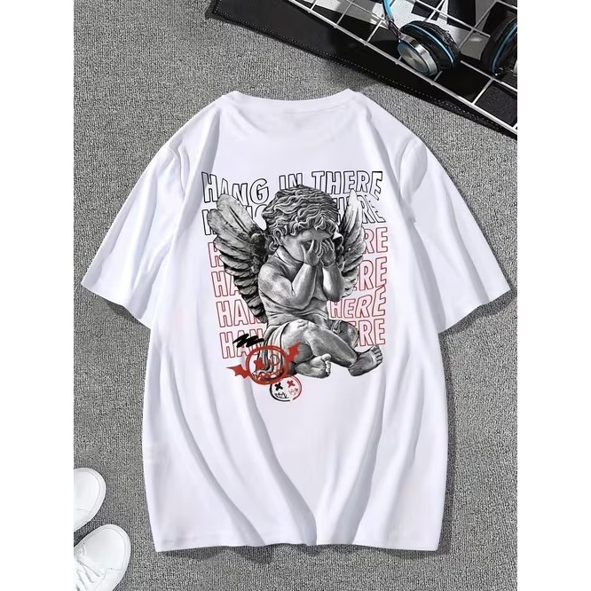 Camiseta Manga Curta Estampada Anjo Escultura Confortável Linda Moderna Estilosa Moda Casual Tendência para Uso no Verão