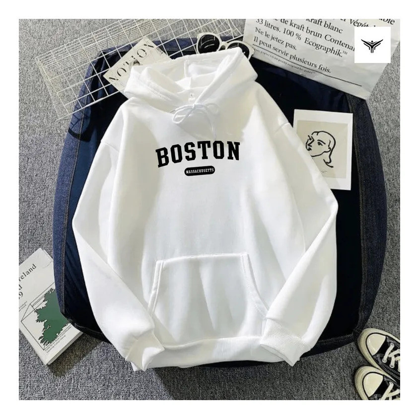 Moletom Boston Masculino Canguru com Capuz Flanelado Estampado Blusa de Frio Masculina Estilosa Unissex