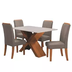 Conjunto de Mesa Sala de Jantar Tampo com Vidro 1,36m 4 Cadeiras Grécia Dobuê