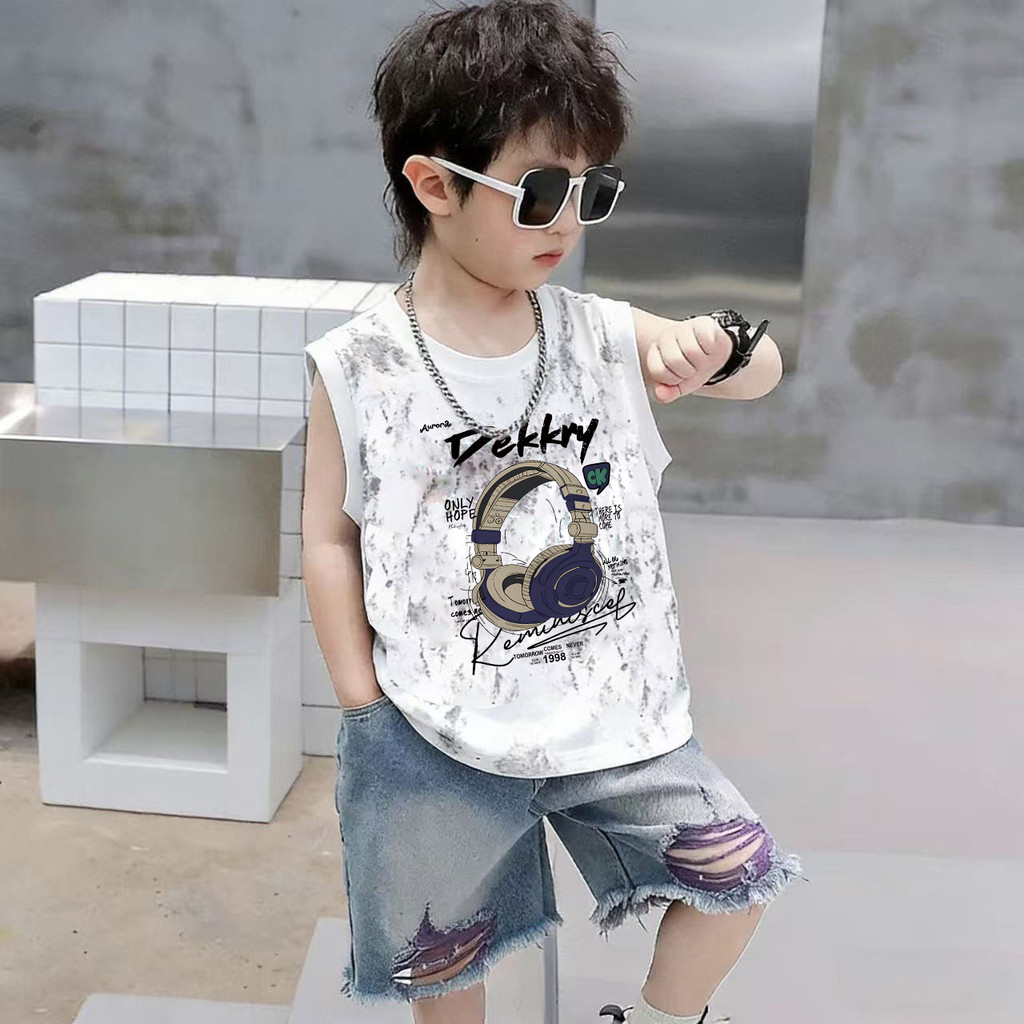 Crianças estilo ocidental Tie-Dye puro algodão sem mangas colete camiseta verão novo estilo meninos meninas em torno do 
