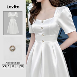 Lovito Vestido Elegante com Botões Branco para primavera/verão DRK9P2D270