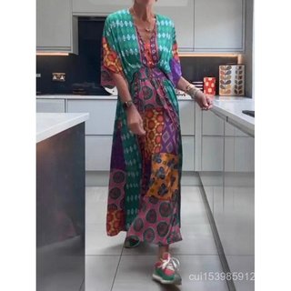 Roupas femininas europeias americanas transfronteiriças 2025 verão novo estilo estampado com decote em V manga curta ves