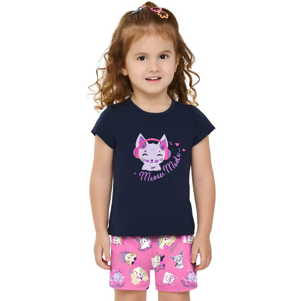 Conjunto Curto Infantil Menina Estampa Elian Azul