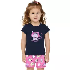Conjunto Curto Infantil Menina Estampa Elian Azul