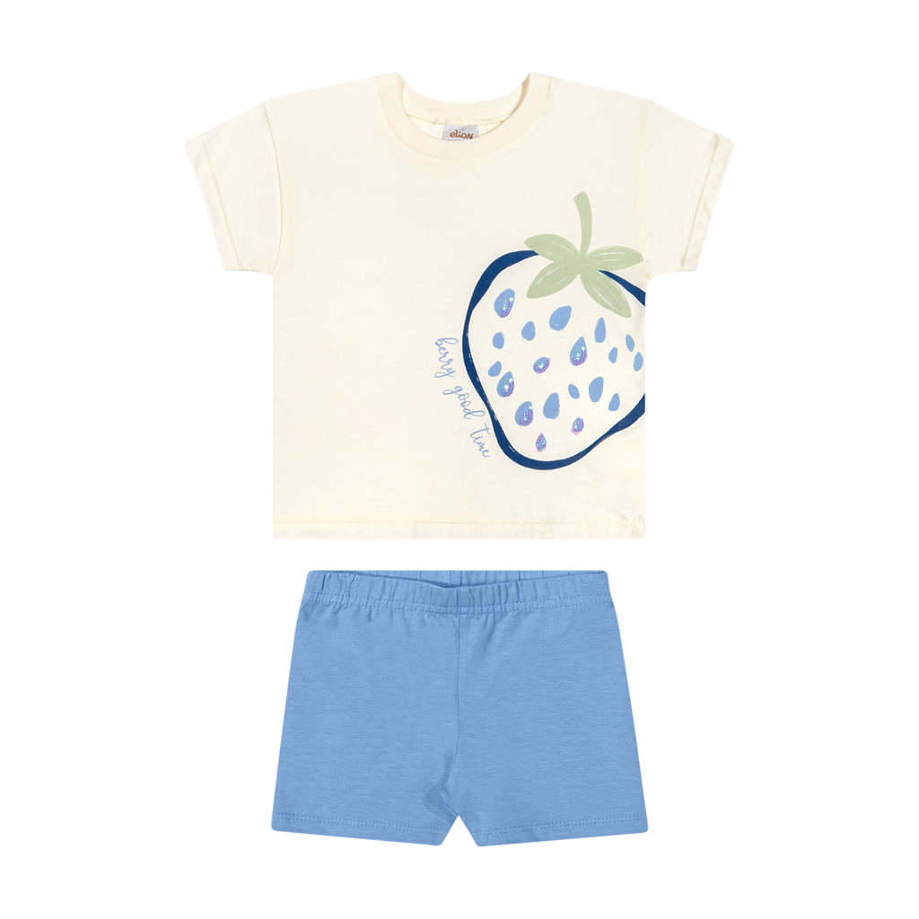 Conjunto Infantil Menina Morango Lantejoulas Elian Bege