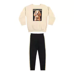 Conjunto Infantil Menina Moletom Alongado Elian Bege