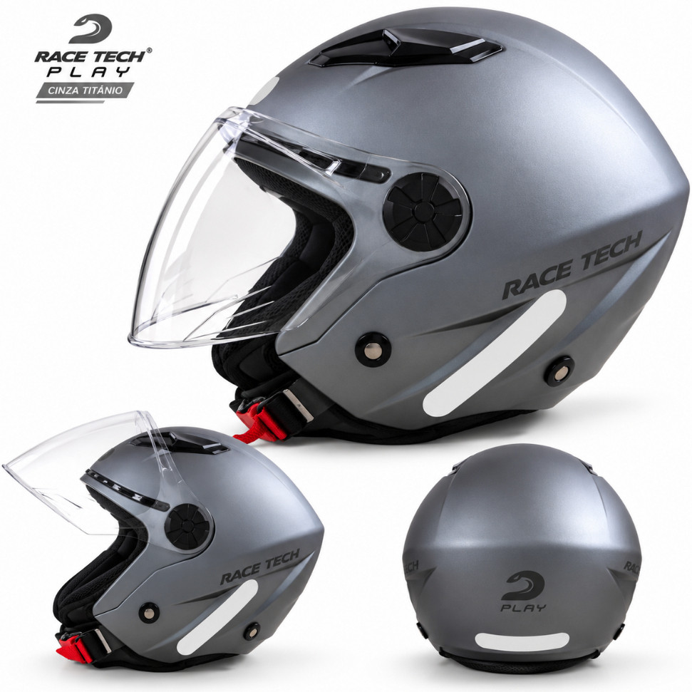 Capacete Moto Aberto Race Tech Play Cinza Titanium Fosco Urbano Ventilado Original Novo