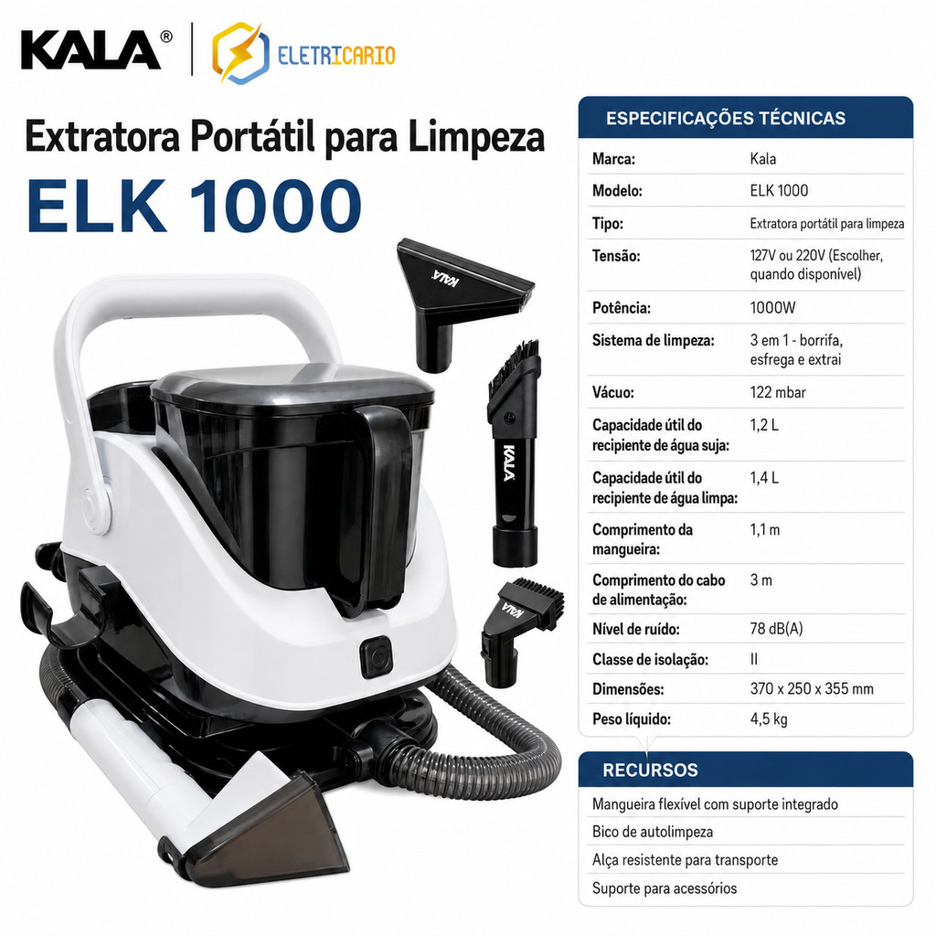 Extratora de Sujeira Portátil Kala ELK Potência 1000W Limpeza de Colchão Sofá e Estofados em Geral — imagem 2 de 2